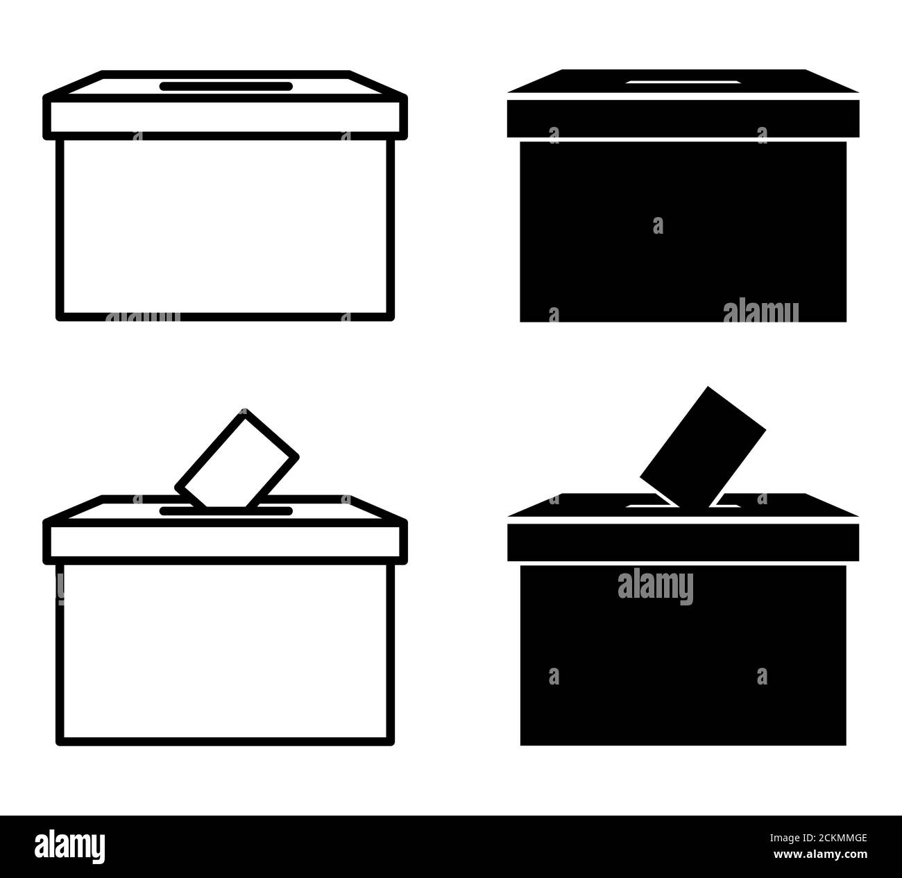 ballot box for election voting set black icons vector illustration isolated on white background Stock Photo
