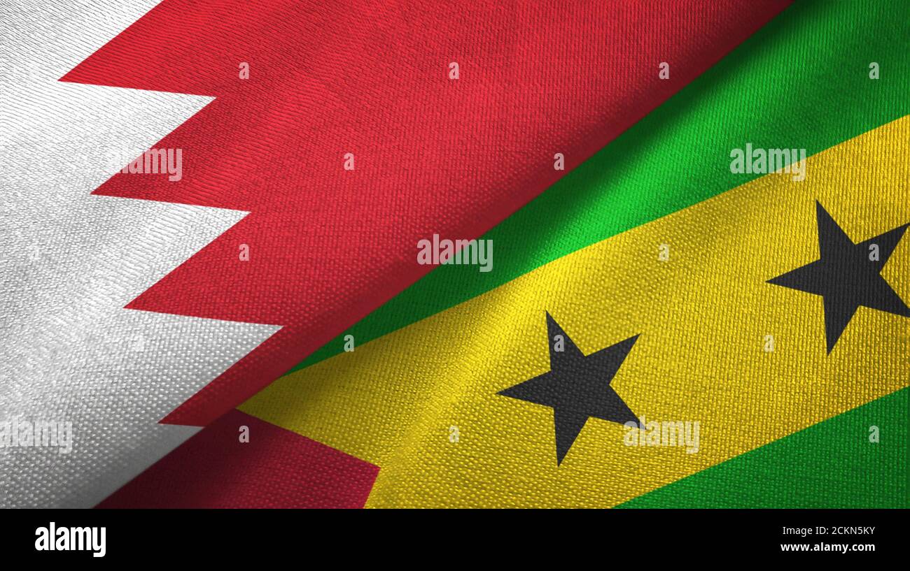 Bahrain and Sao Tome and Principe two flags textile cloth, fabric