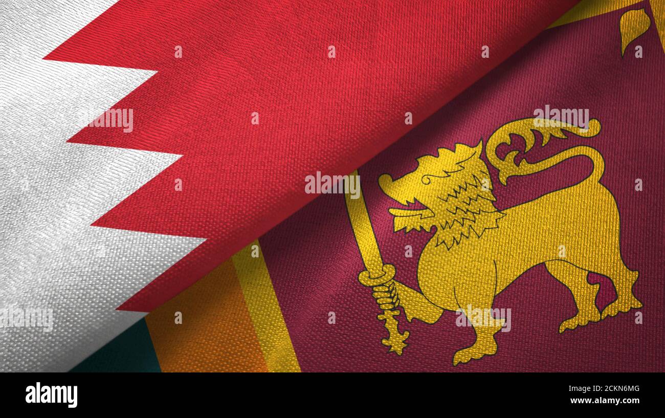 Bahrain and Sri Lanka two flags textile cloth, fabric texture Stock