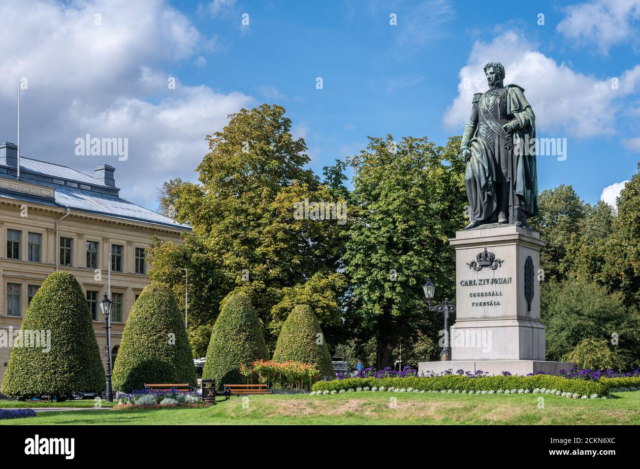 Carl Johans park in Norrkoping, Sweden with the statue of king Karl