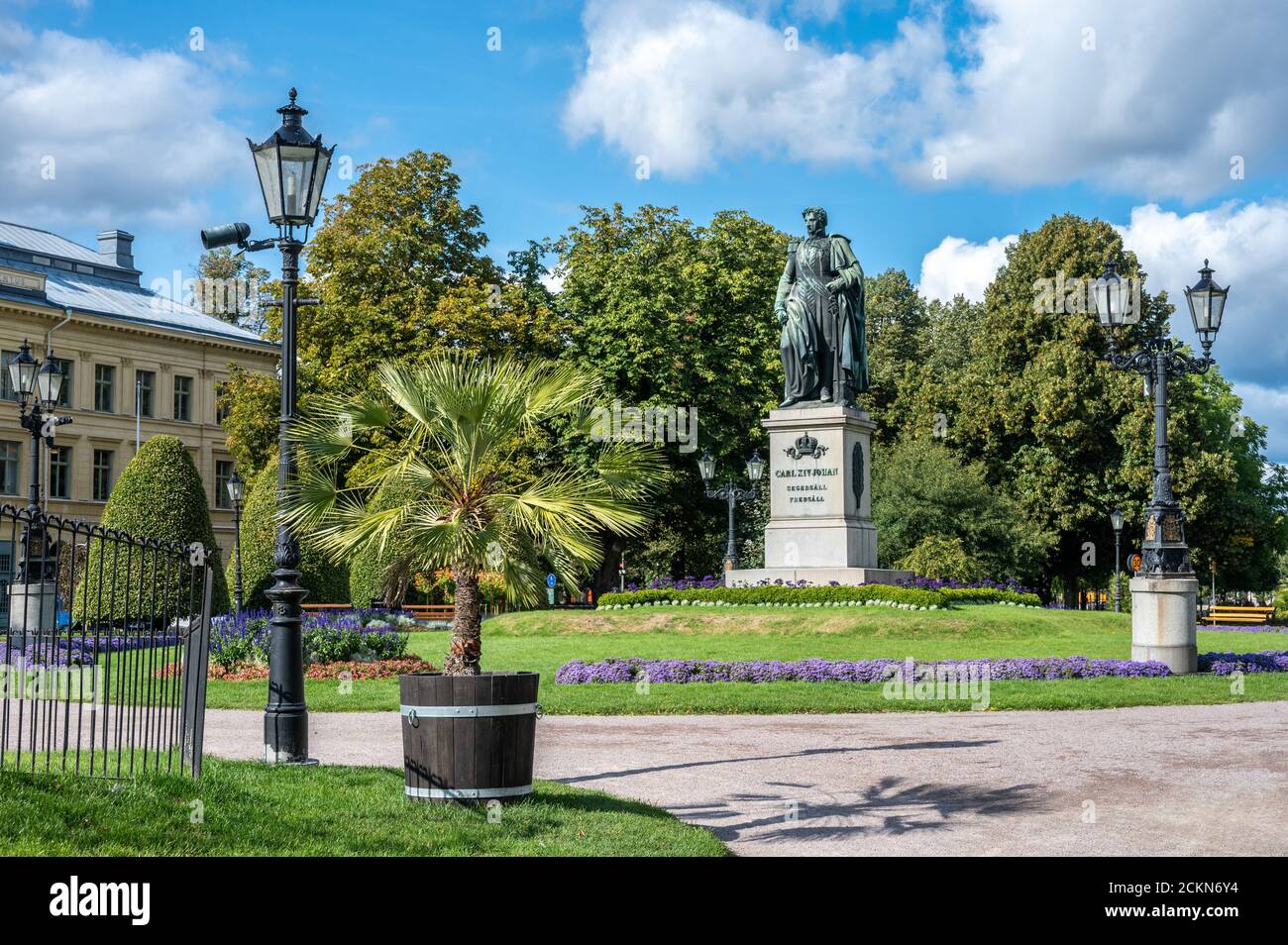 Carl Johans park in Norrkoping, Sweden with the statue of king Karl