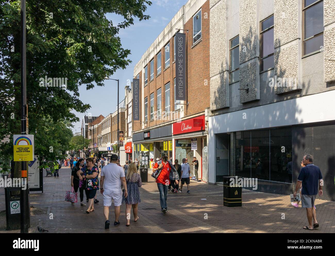 Shoppers on the pedestrian area of Abington Street, town centre