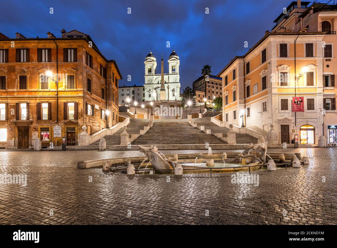 Piazza di Spagna and Spanish Steps by night, Rome, Lazio, Italy Stock Photo