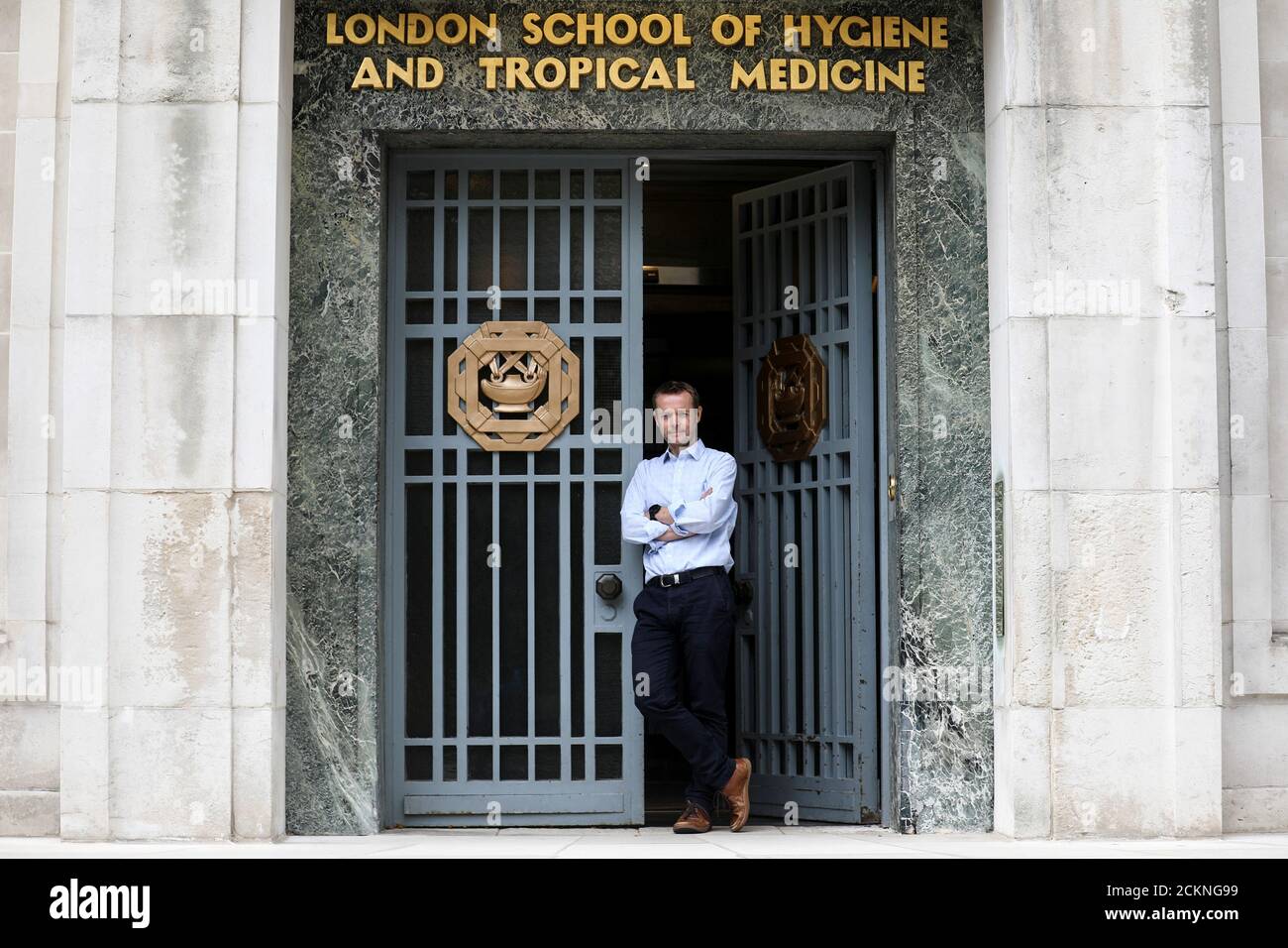 Professor John Edmunds poses for a photograph outside the London School of Hygiene and Tropical Medicine (LSHTM) in London, Britain April 6, 2020. Picture taken April 6, 2020. To match Special Report HEALTH-CORONAVIRUS/BRITAIN-PATH REUTERS/Simon Dawson Stock Photo