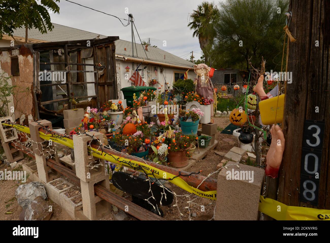 A Halloween display in the yard of a home, Tombstone, Arizona, USA. Stock Photo