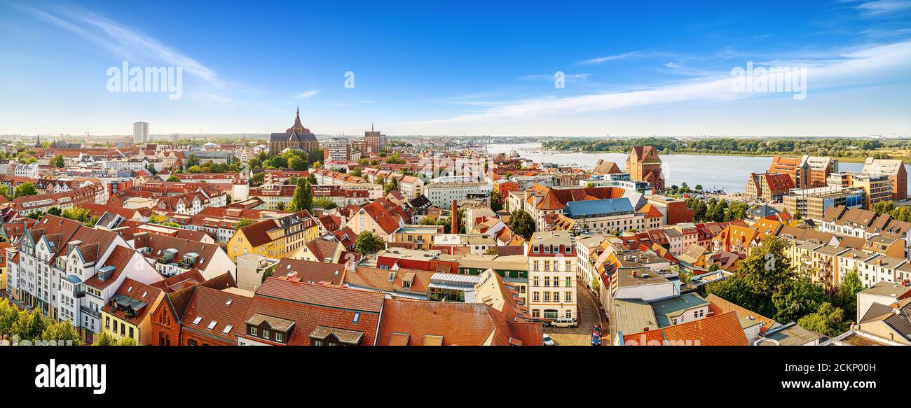 panoramic view at the city center of rostock, germany Stock Photo