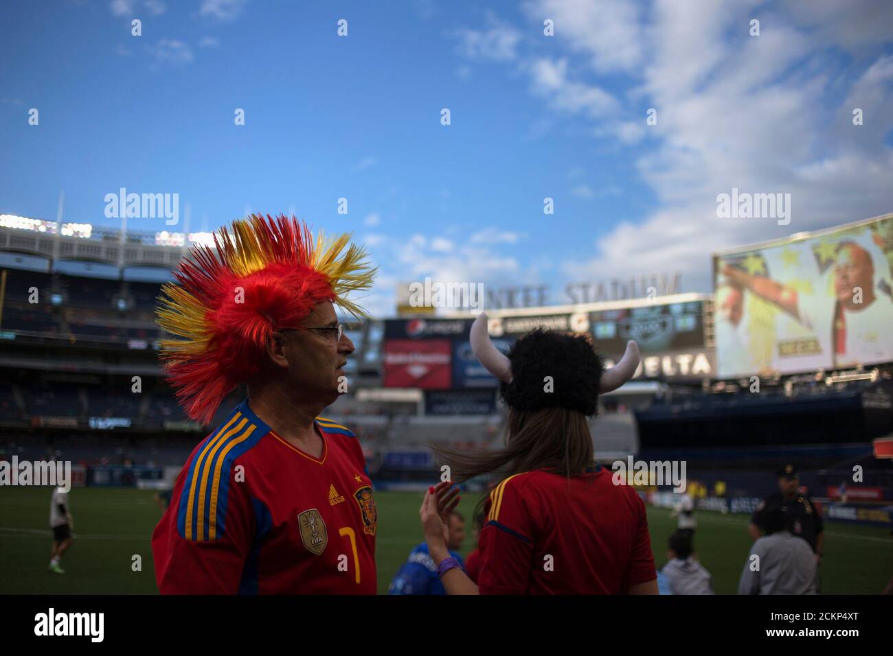 Spanish soccer fan Joe Villarino awaits the start of Spain's international friendly against Ireland at Yankee Stadium in New York June 11, 2013. REUTERS/Adrees Latif   (UNITED STATES - Tags: SPORT SOCCER) Stock Photo