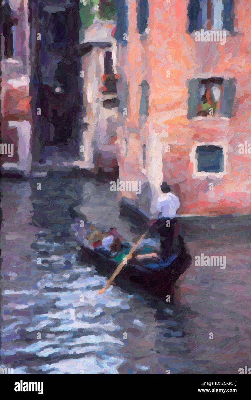 Digital effect impasto painting of a Gondolier in Venice on a canal Stock Photo