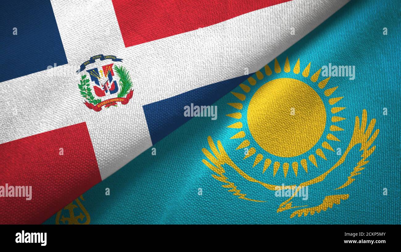 Dominican Republic and Kazakhstan two flags textile cloth, fabric texture Stock Photo