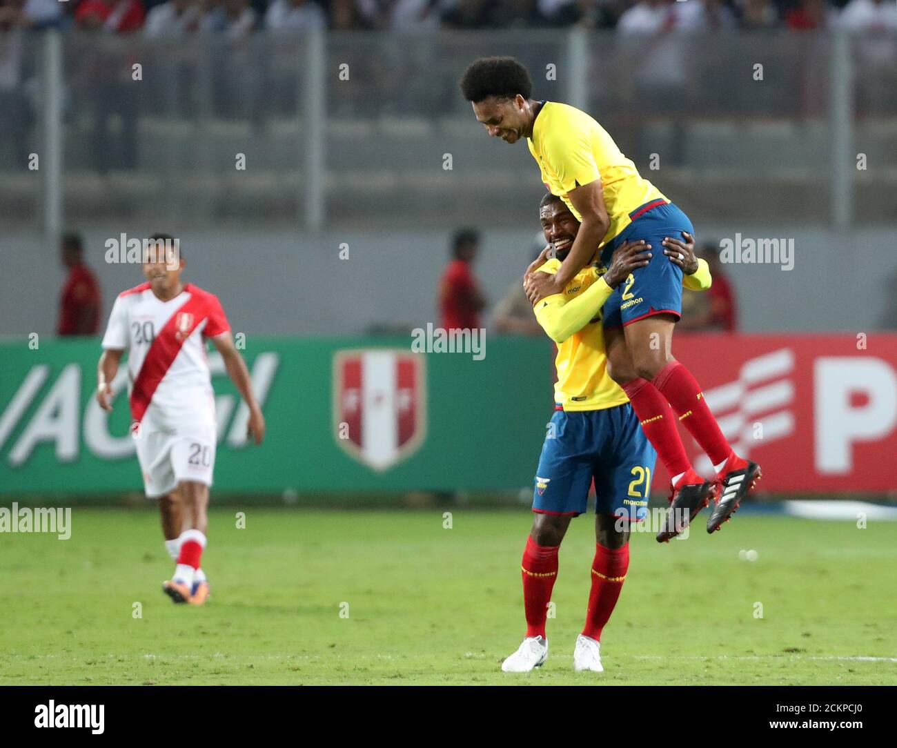 Soccer Football International Friendly Peru V Ecuador Estadio Nacional Del Peru Lima Peru November 15 2018 Ecuador S Gabriel Achilier And Arturo Mina Meza Celebrates Their Second Goal Scored