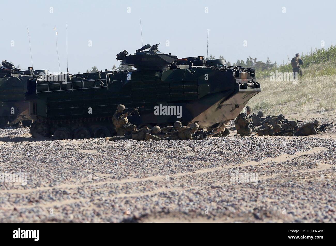 U.S. navy amphibious assault vehicles land during annual recurring multinational, maritime-focused NATO exercise BALTOPS 2017, near Ventspils, Latvia, June 6, 2017. REUTERS/Ints Kalnins Stock Photo