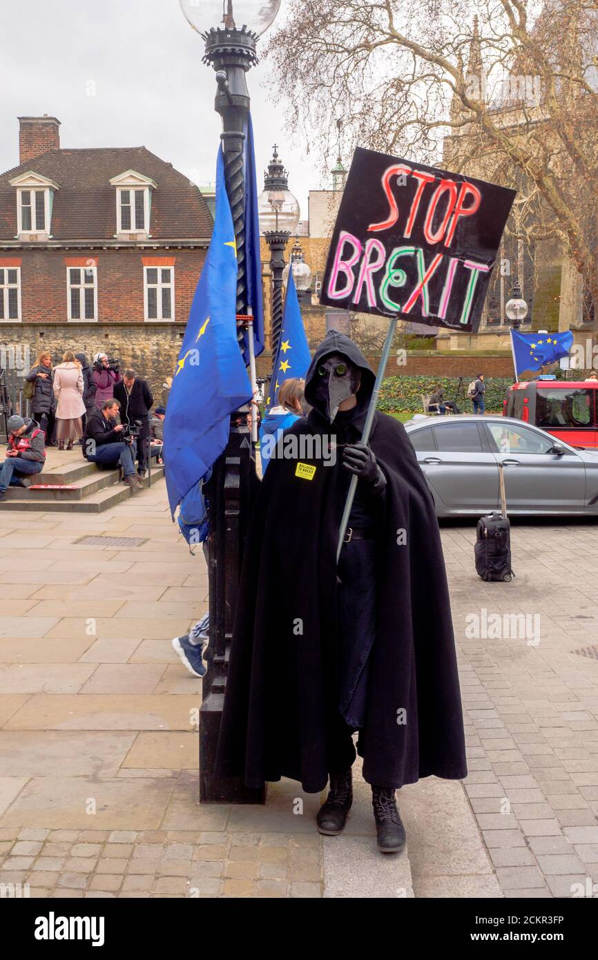 London 15 January 2019 - Leave and Remain supporters gather outside Parliament ahead of the crucial Brexit vote - London, England Stock Photo