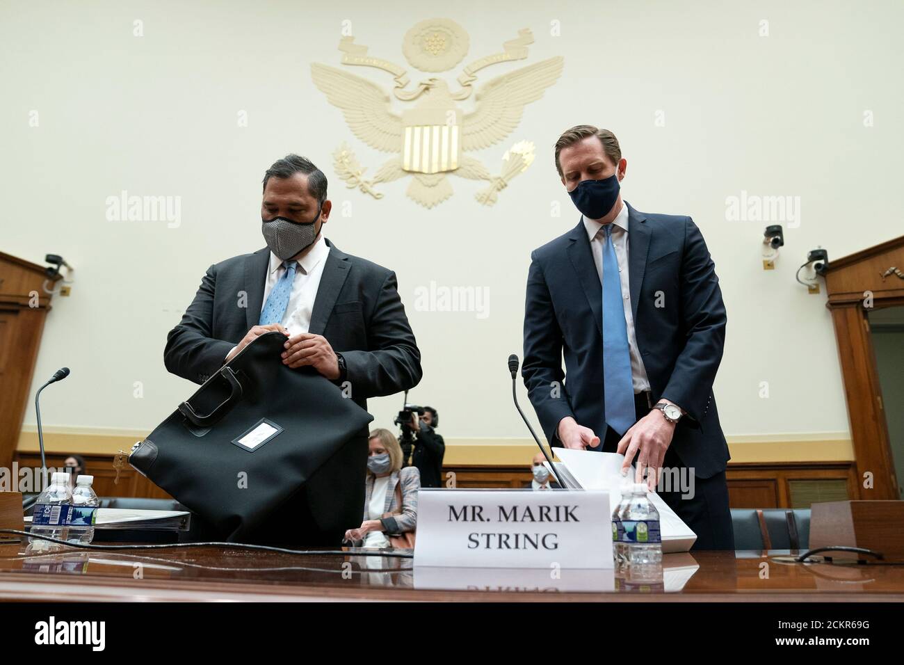 Brian Bulatao, under secretary of state for management at the US Department of State, left, and Marik String, acting legal adviser at the U.S. Department of State, arrive to a House Foreign Affairs Committee hearing in Washington, DC, U.S., on Wednesday, Sept. 16, 2020. The hearing is investigating the firing of State Department Inspector General Steve Linick. Credit: Stefani Reynolds/Pool via CNP /MediaPunch Stock Photo