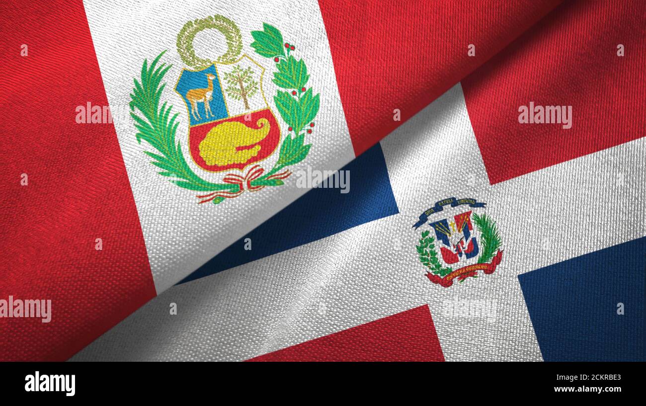 Peru and Dominican Republic two flags textile cloth, fabric texture