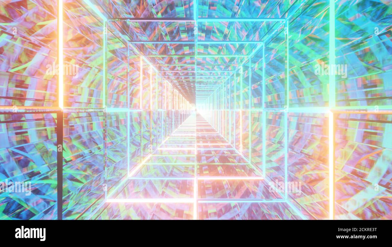 3D rendering of colorful laser lights forming a deepening square Stock ...