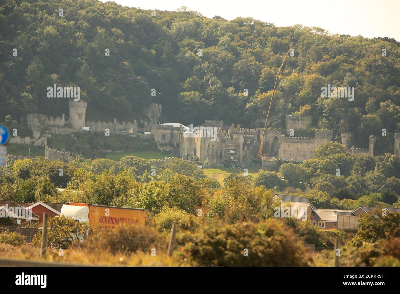 Gwrych Castle being prepped for I’m a celebrity filming credit Ian Fairbrother/Alamy stock photos Stock Photo