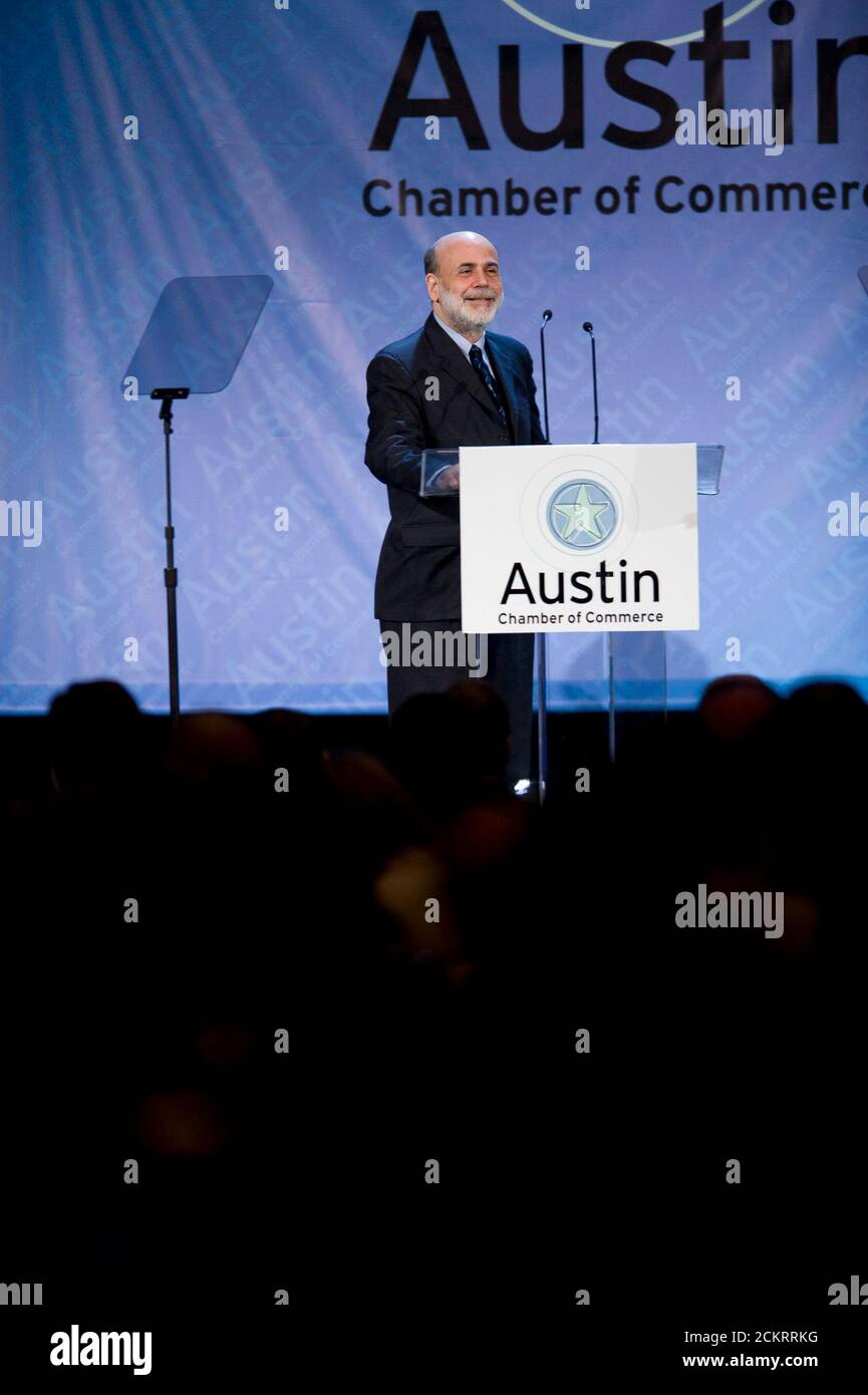 Austin, TX December 1, 2008: U.S. Federal Reserve chairman Ben Bernanke speaks before 1,800 businesspeople Monday, telling the crowd that the global financial crisis will extend well into 2009 before official measures will have a positive effect on the economy. ©Bob Daemmrich Stock Photo