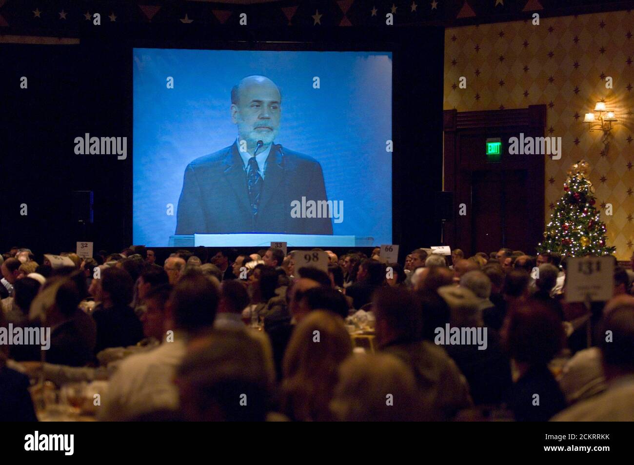Austin,TX December 1, 2008: U.S. Federal Reserve chairman Ben Bernanke speaks before 1,800 businesspeople Monday, telling the crowd that the global financial crisis will extend well into 2009 before official measures will have a positive effect on the economy. ©Bob Daemmrich Stock Photo