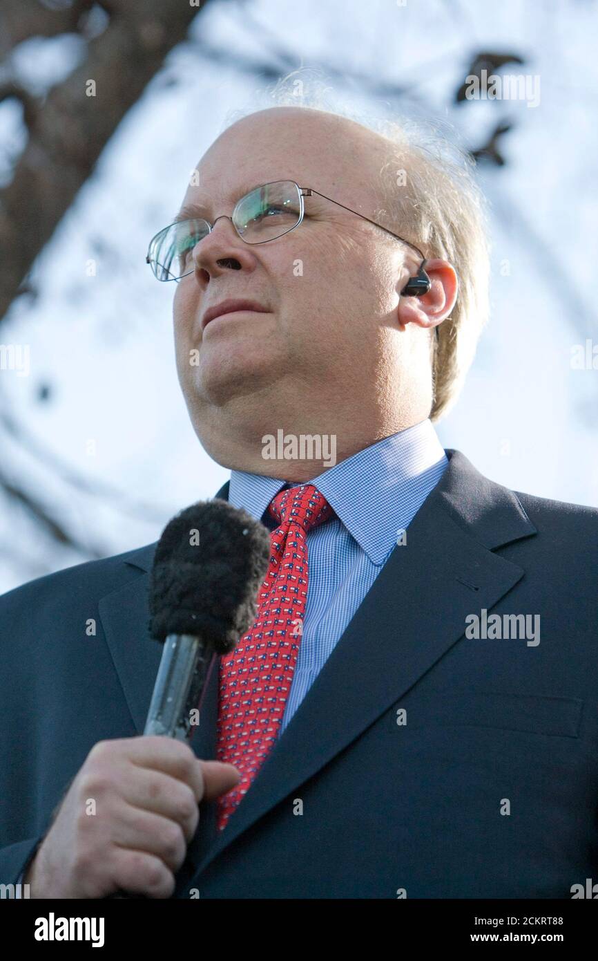 Midland, Texas January 20, 2009: Karl Rove listens as former President George W. Bush and wife Laura are greeted by 20,000 well-wishers in downtown Midland Tuesday. The Bushes returned from Washington as a private citizens following the inauguration of Barack Obama earlier in the day.  ©Bob Daemmrich Stock Photo