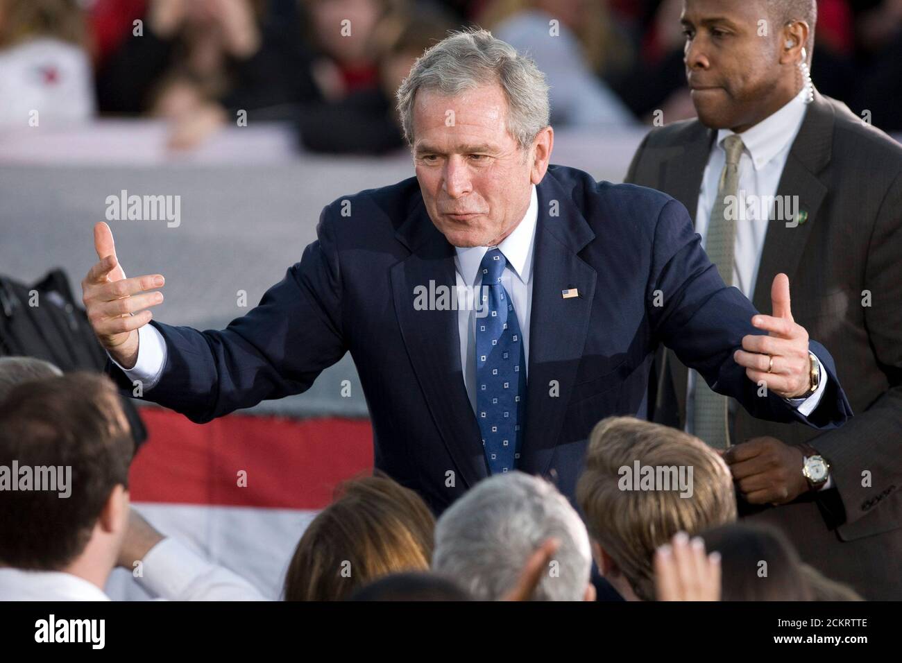 Midland, Texas January 20, 2009: Former President George W. Bush is greeted by 20,000 well-wishers in downtown Midland Tuesday after his return from Washington as a private citizen following the inauguration of Barack Obama.  ©Bob Daemmrich Stock Photo