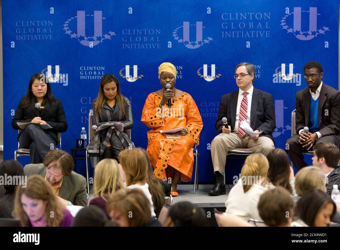Austin, TX February 14, 2009: Panelists speak during a working session on Peace and Human Rights for Women at the second-annual Clinton Global Initiative University, a conference bringing together students to take action on global challenges such as poverty, hunger, energy, climate change and global health. The program is patterned after Clinton Global Initiative Foundation formed by President Bill Clinton. ©Bob Daemmrich Stock Photo