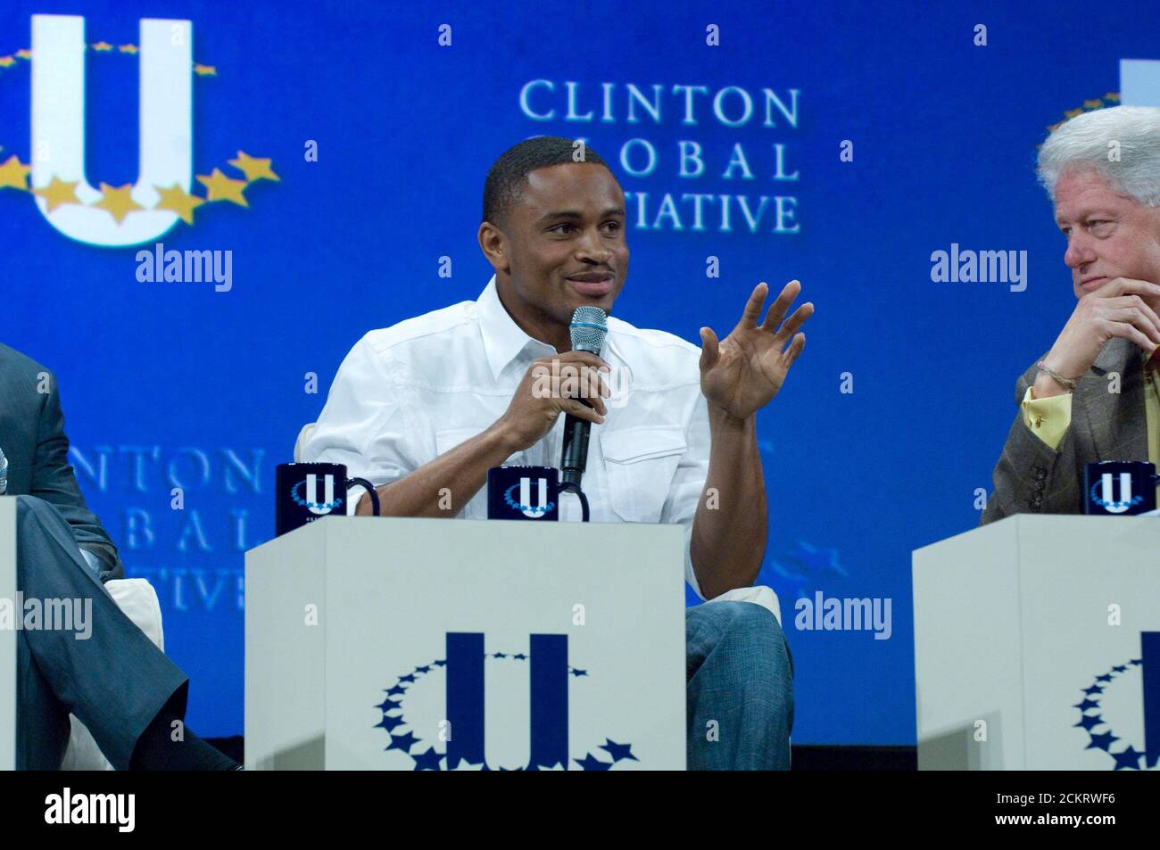 Austin, TX February 14, 2009:Oakland Raiders cornerback Nnamdi Asomugha speaks on a panel at the second annual Clinton Global Initiative University, a conference bringing together students to take action on global challenges such as poverty, hunger, energy, climate change and global health. The program is patterned after Clinton Global Initiative Foundation formed by President Bill Clinton. ©Bob Daemmrich Stock Photo