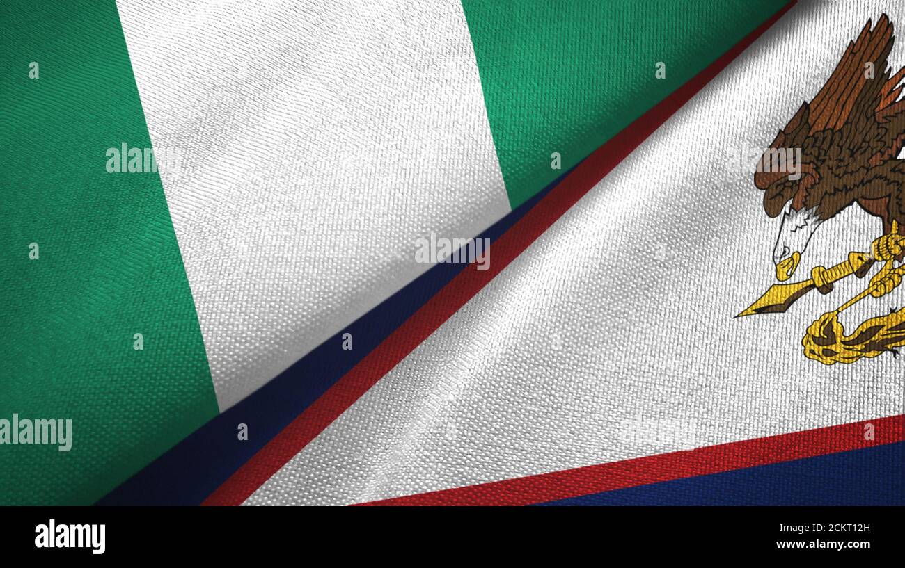 Nigeria and American Samoa two flags textile cloth, fabric texture Stock Photo