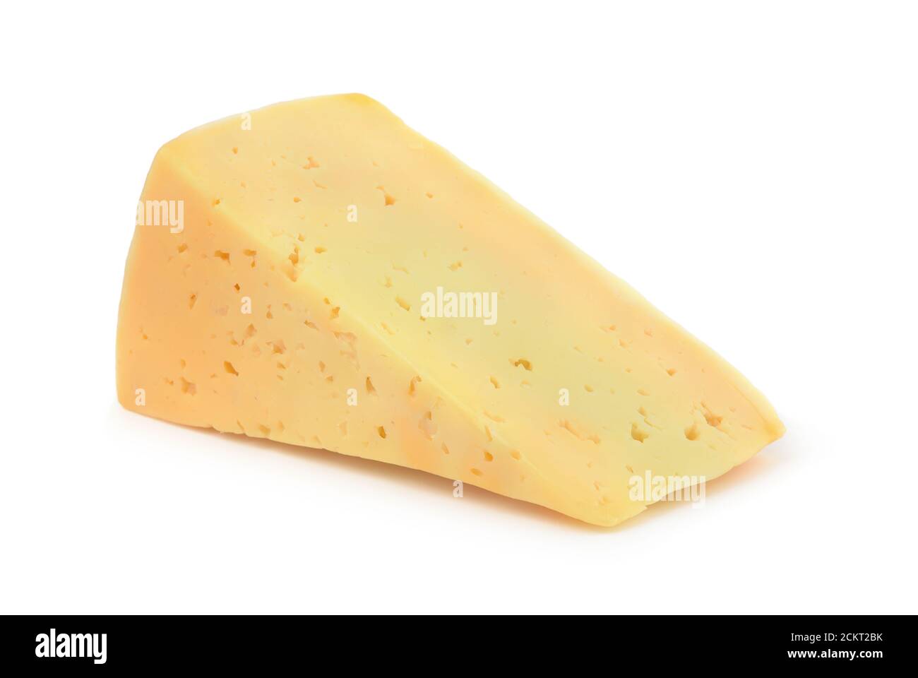 Piece of semi hard cheese isolated on white Stock Photo