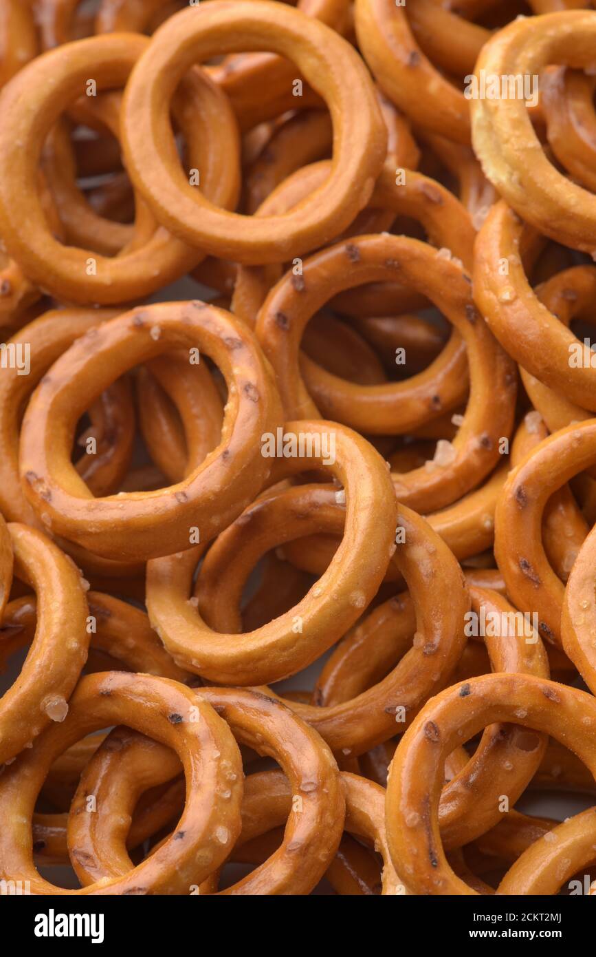 Background of  salty crispbread wheat mini rings Stock Photo