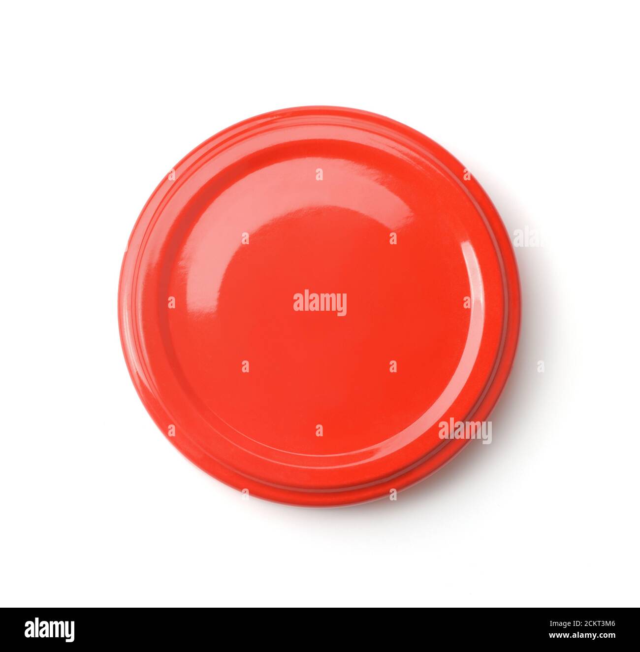 Top view of red blank jar lid isolated on white Stock Photo