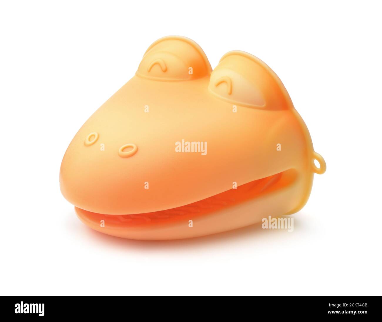 Orange silicone heat resistant cooking mitt isolated on white Stock Photo