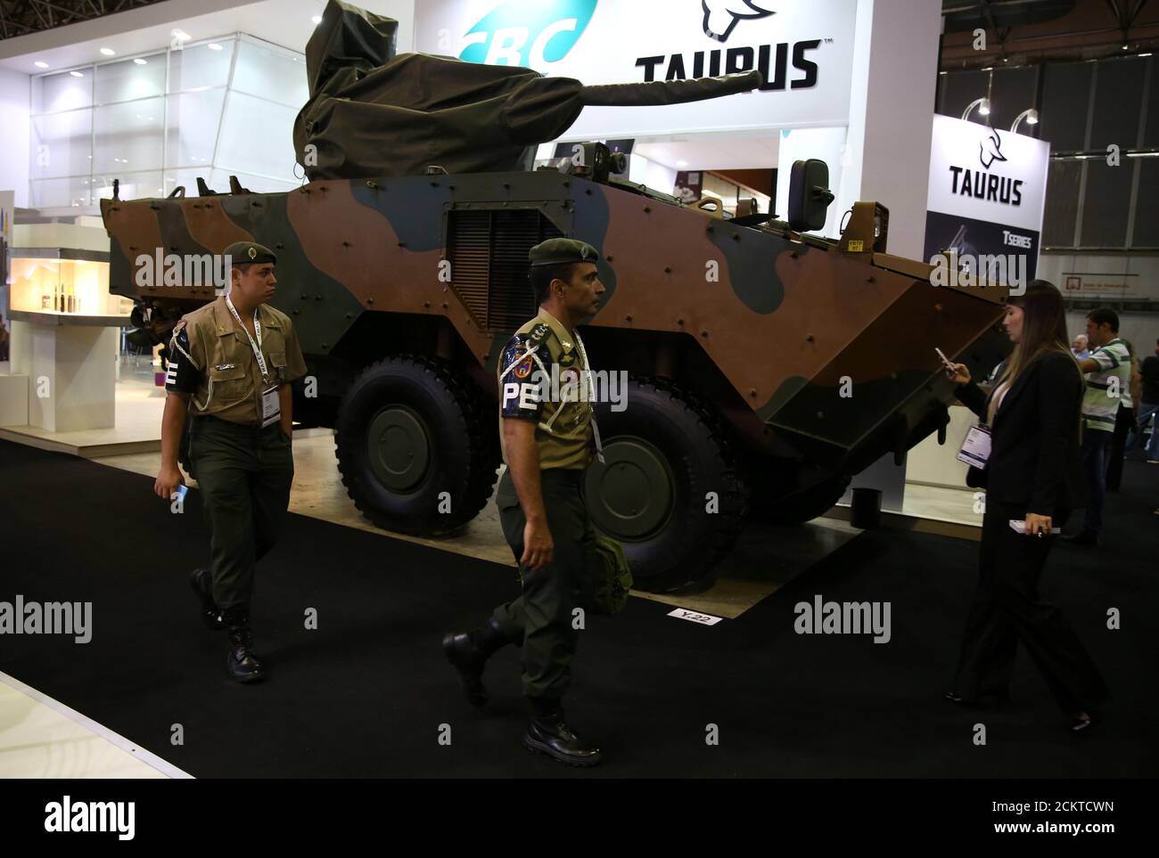 A tank is displayed at LAAD, the biggest military industry expo in Latin America, in Rio de Janeiro, Brazil April 4, 2017. REUTERS/Pilar Olivares Stock Photo