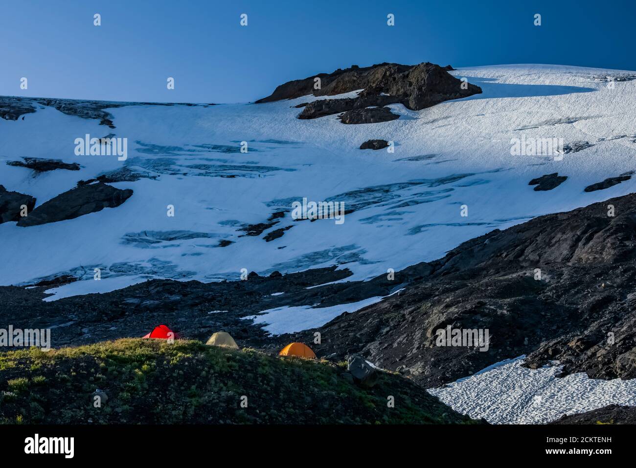 Hogsback Camp Tentsite used by climbers in Hogsback Camp on Heliotrope Ridgewith ...