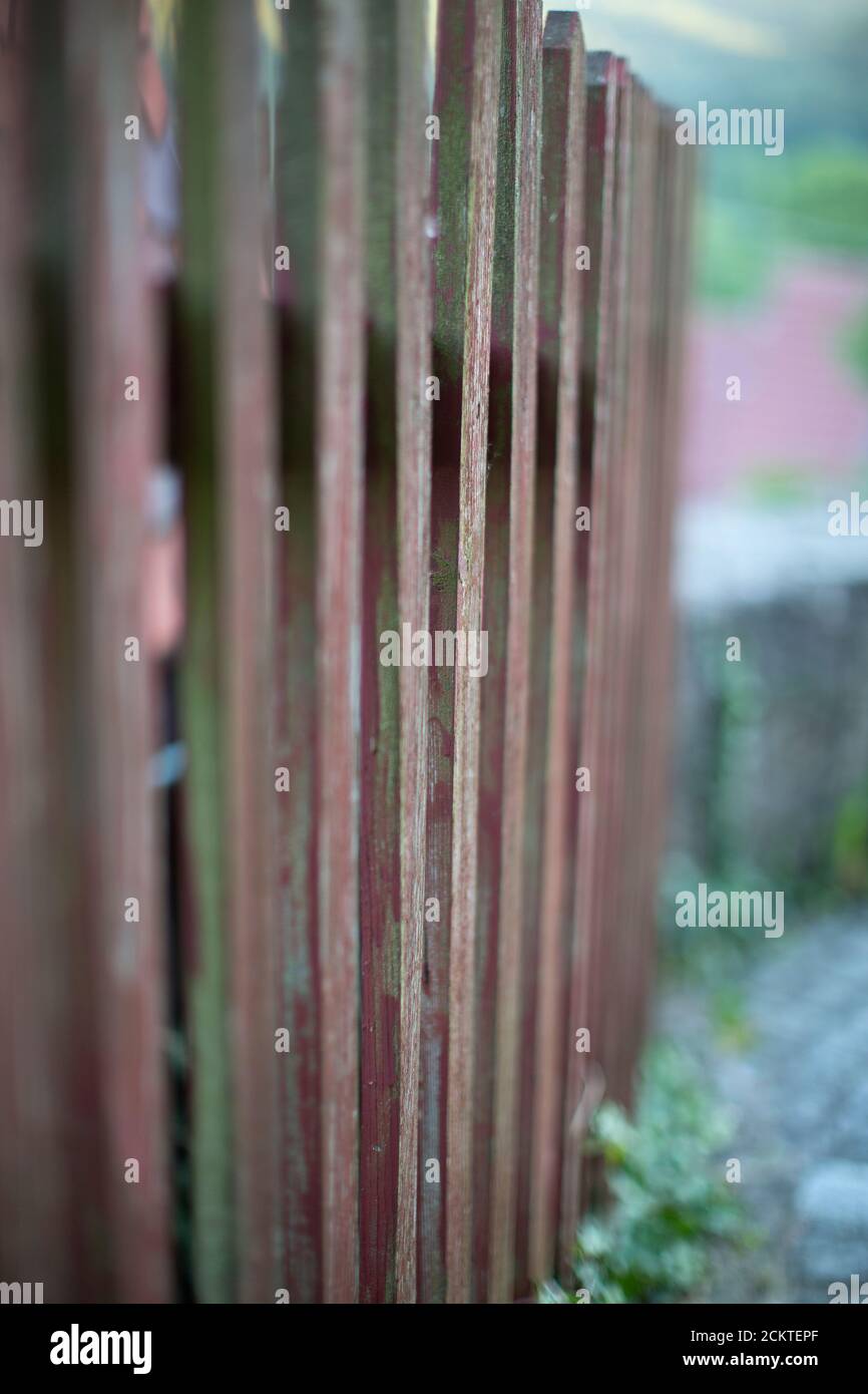 Wooden garden fence in diminishing perspective Stock Photo