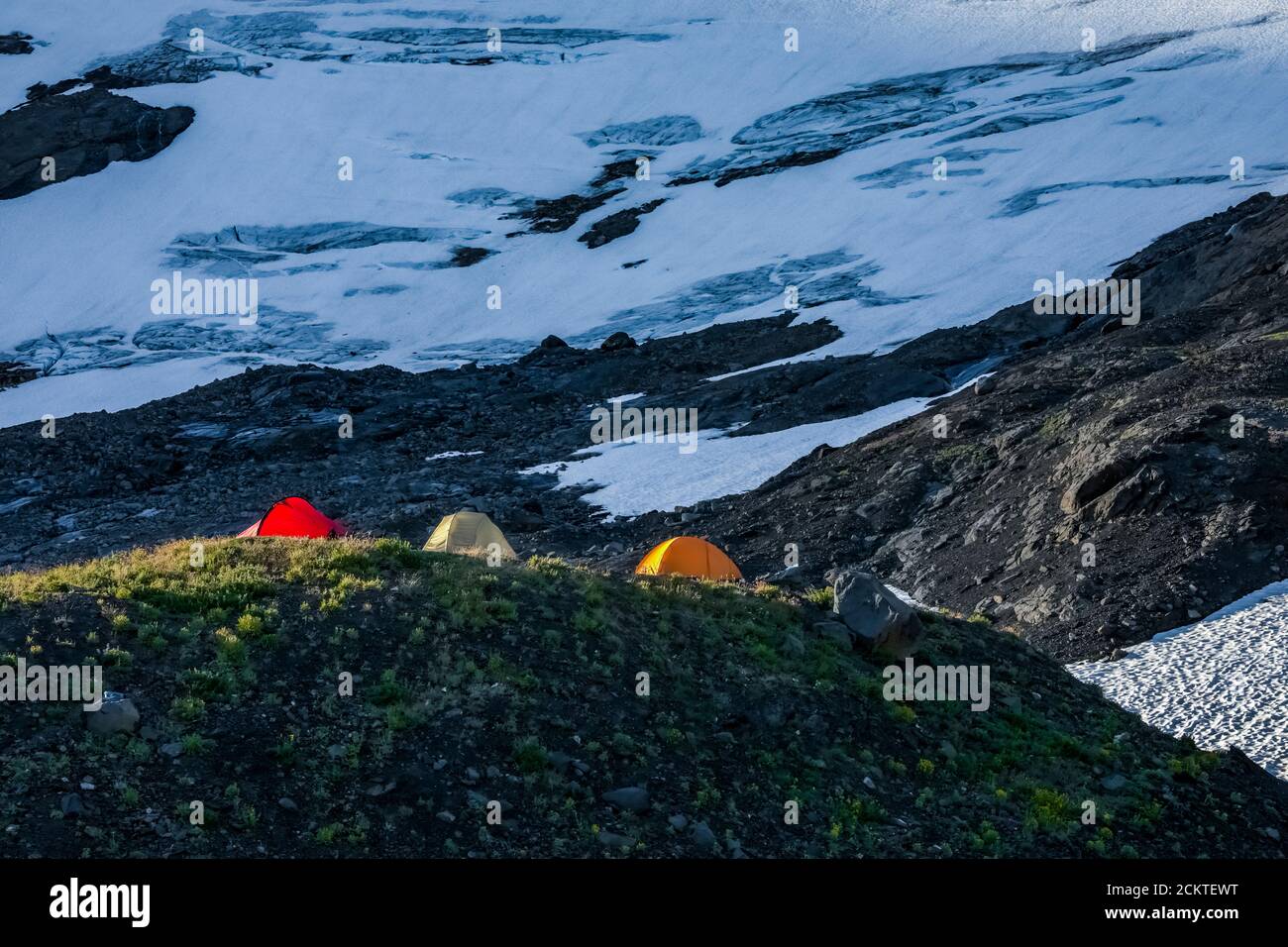 Hogsback Camp Tentsite used by climbers in Hogsback Camp on Heliotrope Ridgewith ...