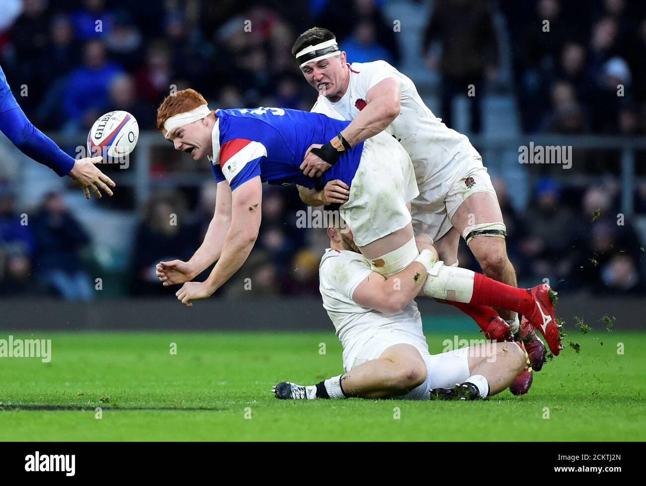 Rugby Union - Six Nations Championship - England v France - Twickenham  Stadium, London, Britain - February 10, 2019 France's Felix Lambey in  action with England's Tom Curry REUTERS/Rebecca Naden Stock Photo - Alamy