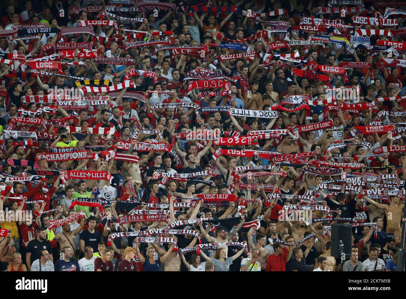 Soccer Football - Ligue 1 - Lille vs AS Saint-Etienne - Stade Pierre-Mauroy, Lille, France - August 28, 2019  Lille fans     REUTERS/Pascal Rossignol Stock Photo