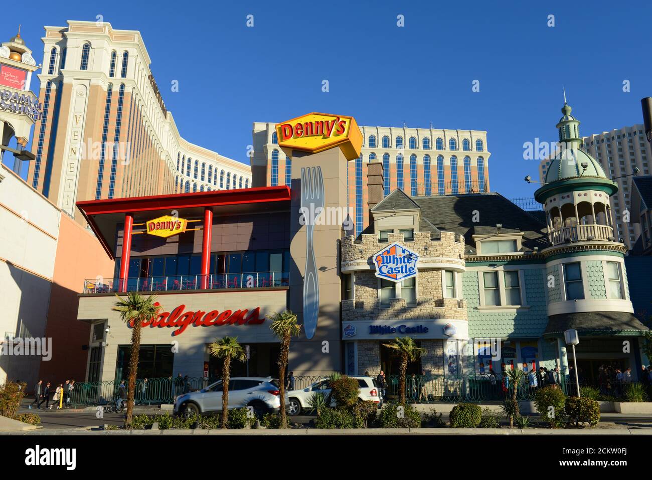 Walgreens, Denny's and White Castle on Las Vegas Strip in Las Vegas, Nevada, USA. Stock Photo