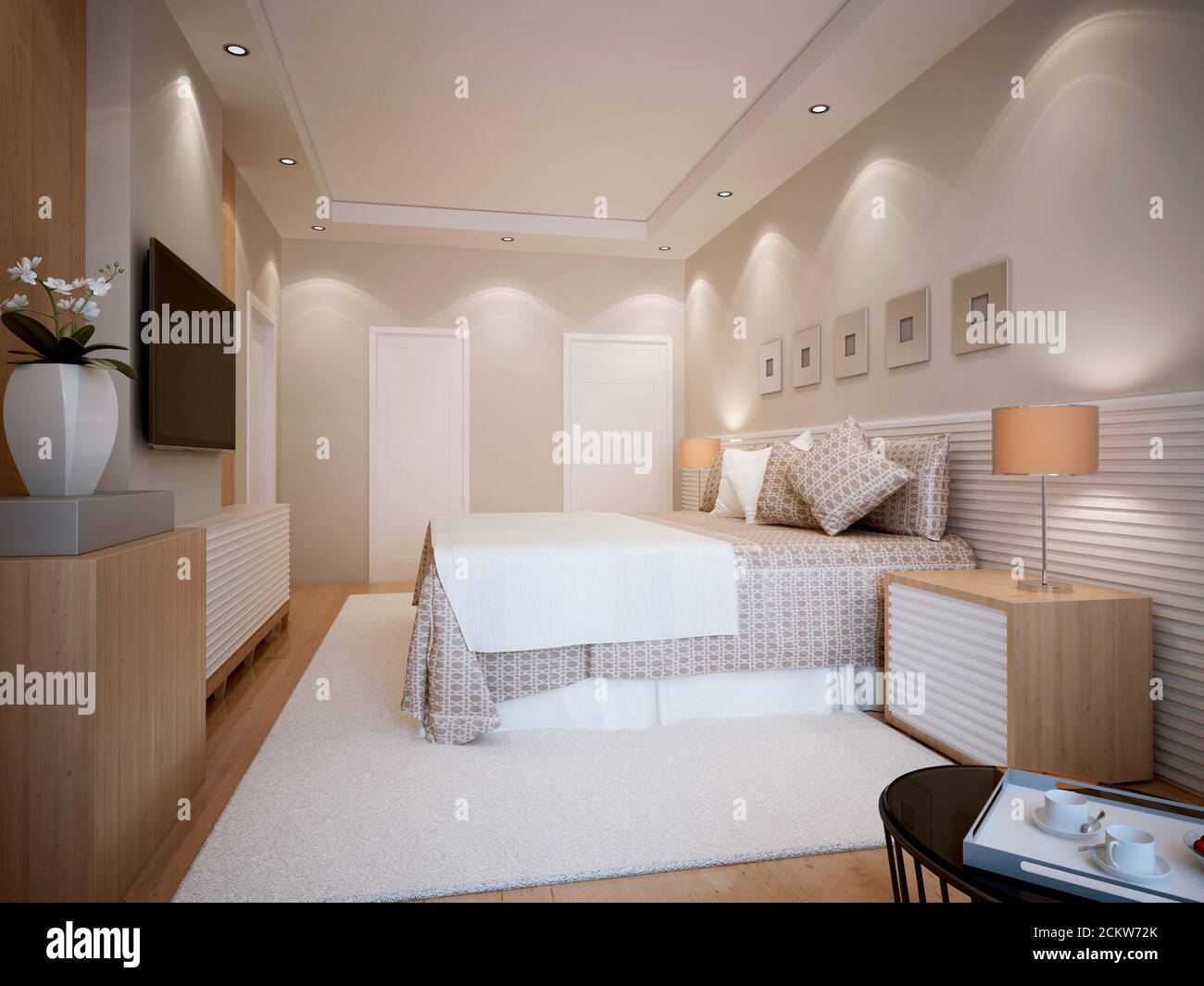 Modern bedroom design. 3d render Stock Photo