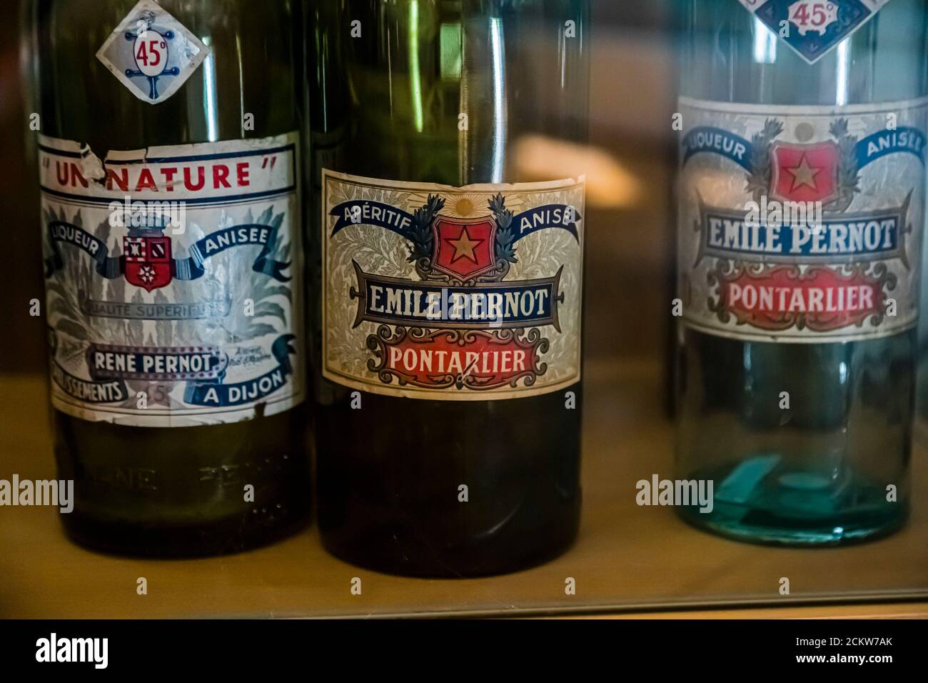 The distilleries in Pontarlier switched to making pastis after absinthe was banned. The success of the most famous brand Pernod can also benefit those whose name is similar to Henri-Louis Pernod and who do not care about spelling mistakes Stock Photo