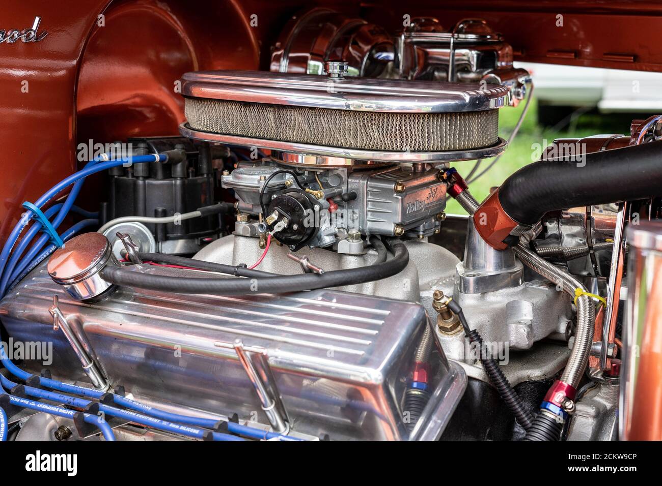 DIEDERSDORF, GERMANY - AUGUST 30, 2020: The engine of vintage car Chevrolet, 1930. The exhibition of 'US Car Classics'. Stock Photo