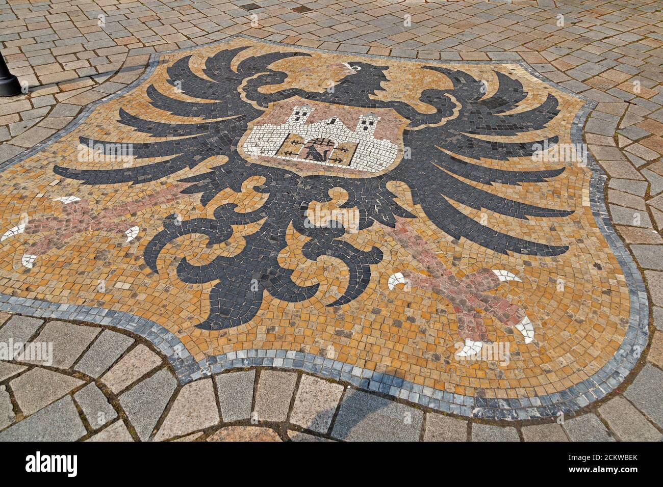 mosaic in front of the town hall, market square, Quedlinburg, UNESCO world cultural heritage, Saxony Anhalt, Germany Stock Photo