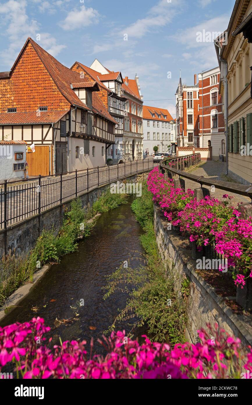 Mühlgraben, Quedlinburg, UNESCO world cultural heritage, Saxony Anhalt, Germany Stock Photo