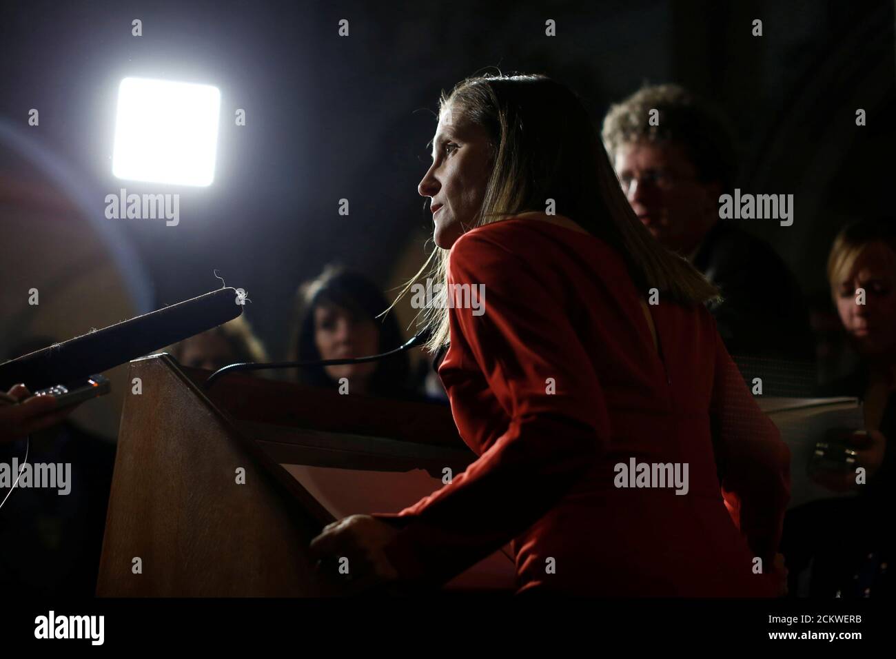 Canada's International Trade Minister Chrystia Freeland takes part in a news conference on Parliament Hill in Ottawa, Ontario, Canada, October 24, 2016. REUTERS/Chris Wattie Stock Photo