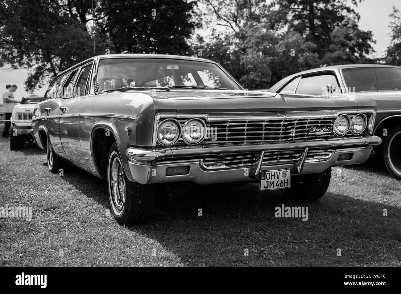 DIEDERSDORF, GERMANY - AUGUST 30, 2020: The full-size car Chevrolet Caprice Estate, 1966. Black and white. The exhibition of 'US Car Classics'. Stock Photo