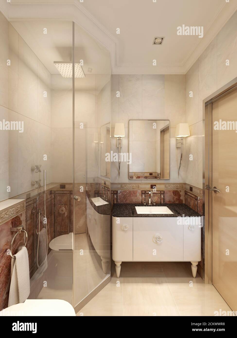 Neoclassical bathroom interior. 3d render Stock Photo - Alamy
