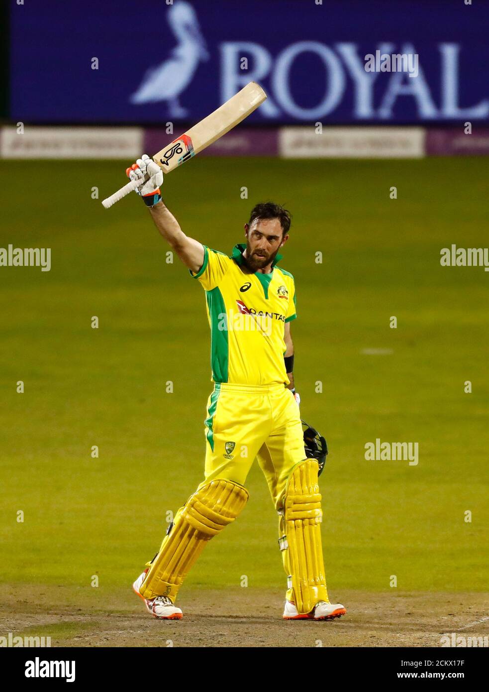 Australia's Glenn Maxwell celebrates reaching his century during the