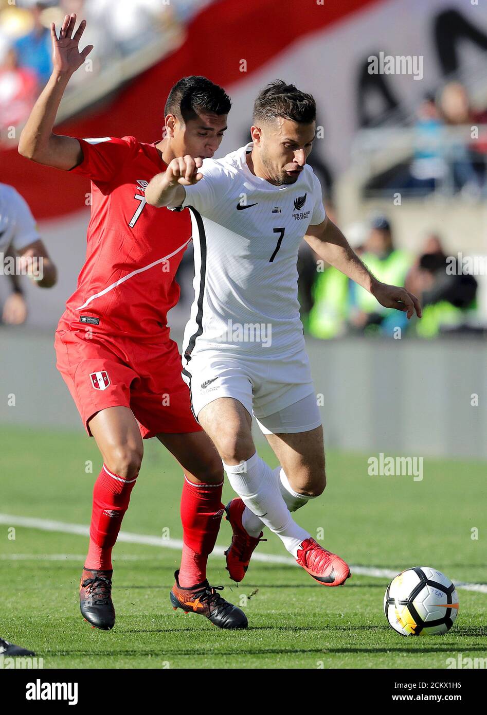 Soccer Football 18 World Cup Qualifying Playoffs Peru Vs New Zealand Westpac Stadium Wellington New Zealand November 11 17 New Zealand S Kosta Barbarouses Competes For The Ball With Soccer Football 18 World Cup Qualifying Playoffs Peru Vs New Zealand Westpac Stadium Wellington New Zealand November 11 17 New Zealand S Kosta Barbarouses Competes For The Ball With
