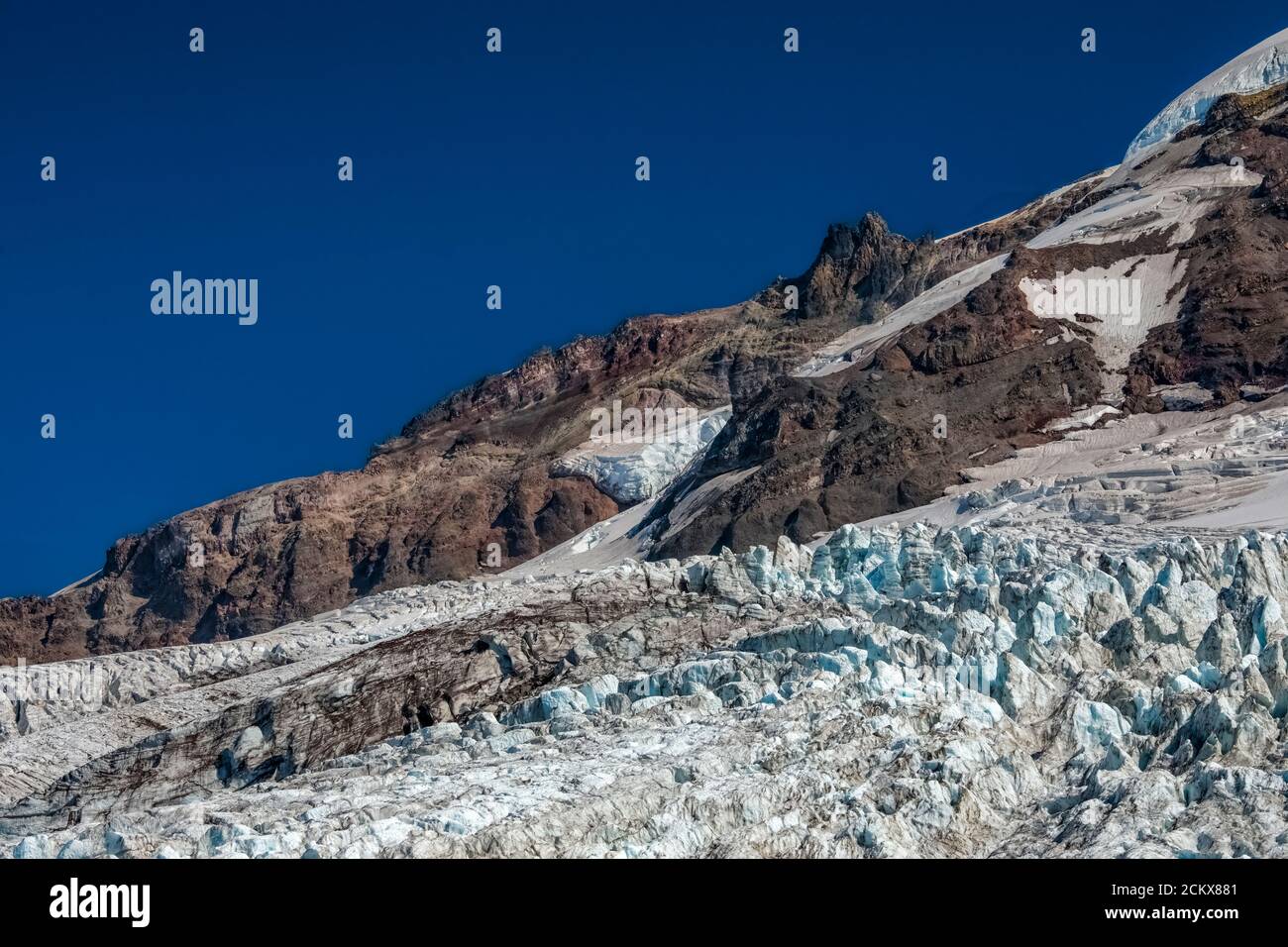 Dramatic Coleman Glacier sliding down from Mount Baker, with icefalls ...
