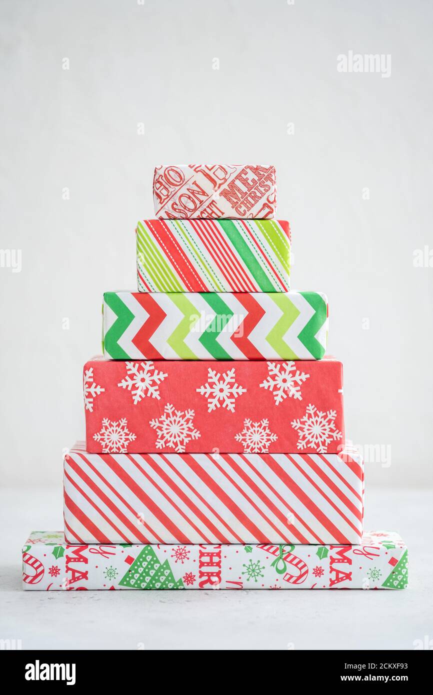 Christmas tree made from gift boxes Stock Photo Alamy